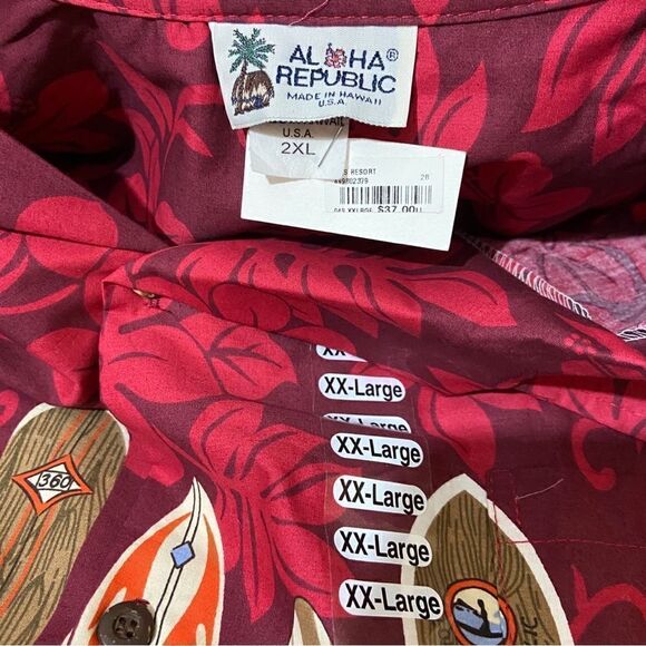 Authentic Hawaiian Cotton Surfboard Rack Hibiscus Button Down Shirt - Picture 6 of 6